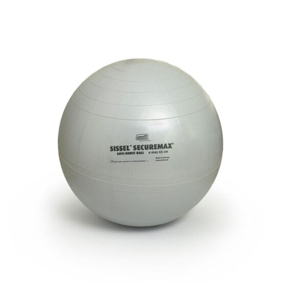 A silver Sissel Securemax gym ball with a white background.