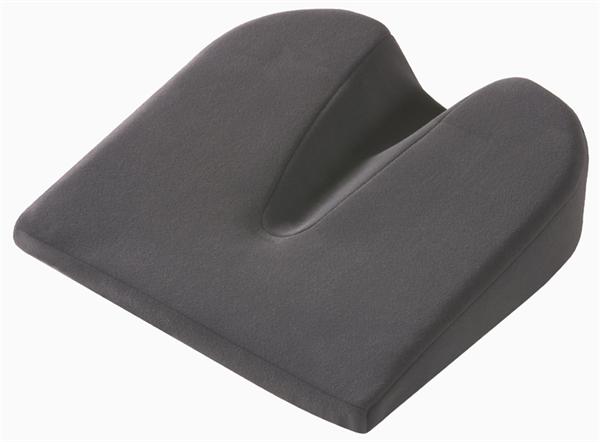 Putnams 8 degree coccyx cut out wedge. There is a clear recess in the foam in the area where your coccyx would be. You can tell by the depth of the gap in this wedge that there will be no pressure on your coccyx when sitting on this wedge.