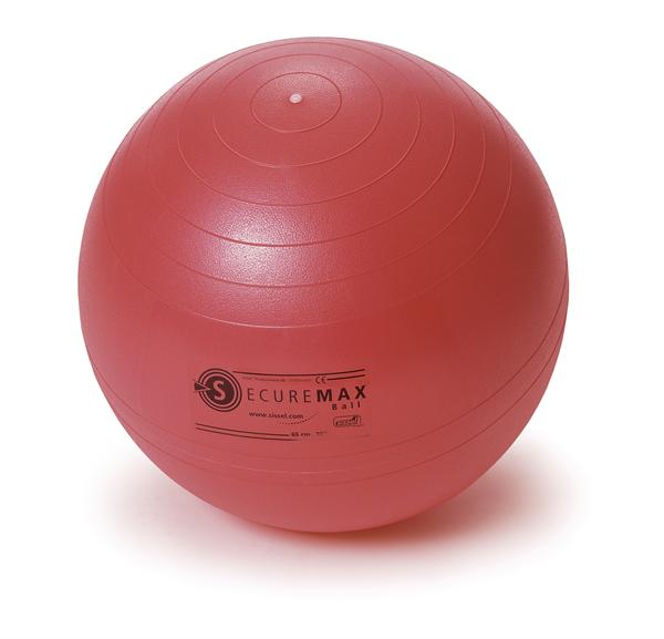 A red Sissel Securemax exercise ball fully inflated on a white background.
