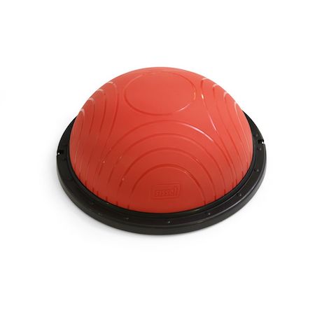 A red balance trainer fit dome by Sissel it just has a white background and this is the red version of the product. It has a red plastic dome structure with a flat black hard plastic base.
